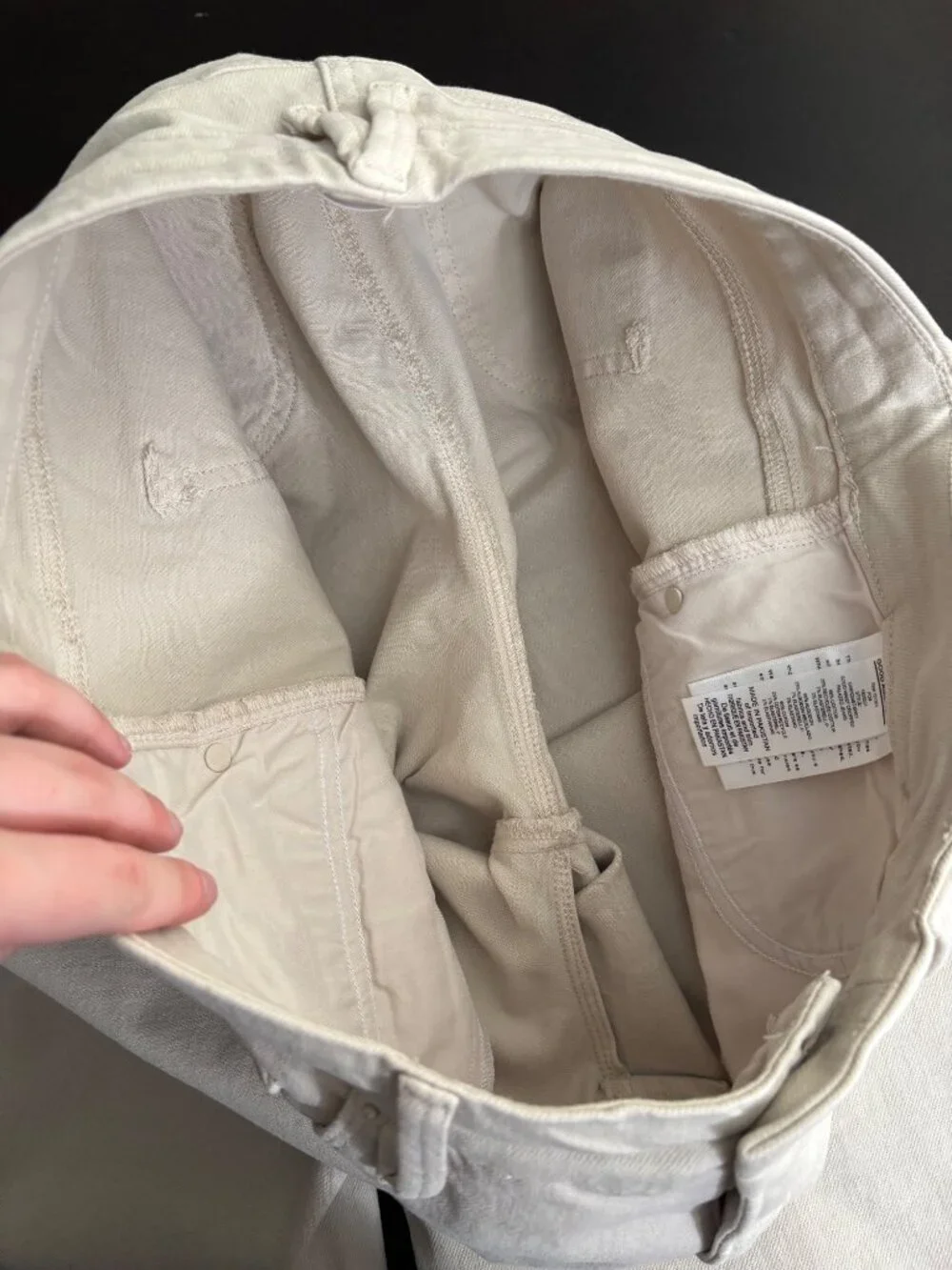 Good American Palazzo Cropped Raw Hem Cream Denim High-Rise Jeans 14 Stretchy - Picture 9 of 13